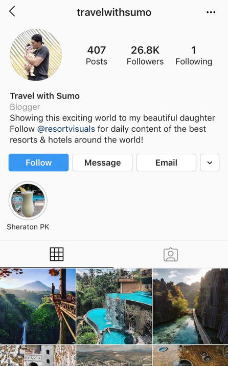 Screenshot of the Instgram account page for Travel with Sumo, a travel industry influencer.