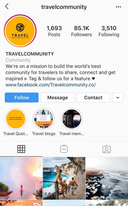 Screenshot of Travelcommunity's Instagram page